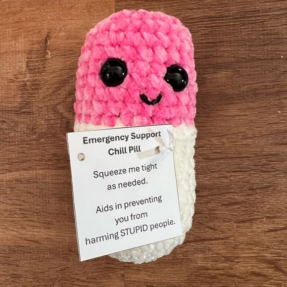 Hand Crafted Other - Hand Crafted Crochet Chill Pill Pink White Plush Super Soft Emotional Support